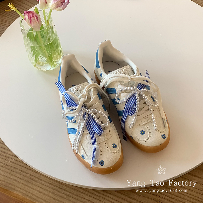 Ins azul arco perla botón de zapatos DIY moda versátil zapato colgante zapatos flores botón de cordón accesorios zapatos