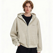 美式潮牌撞色条纹开衫连帽卫衣男秋冬款重磅拉链外套宽松百搭帽衫