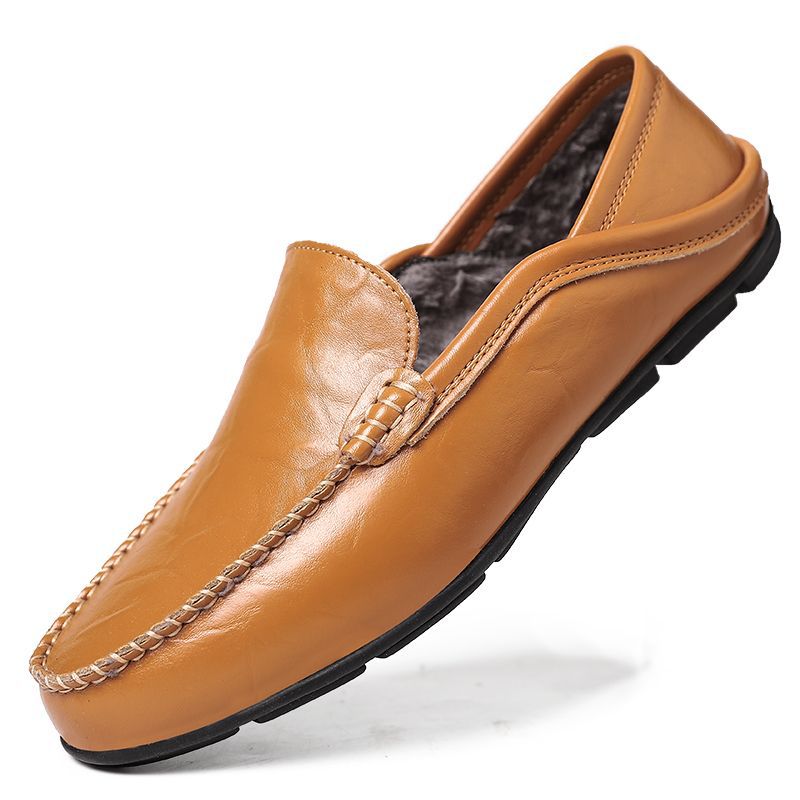 20138 zapatos de algodón, zapatos de cuero casuales para hombres, zapatos planos de conducción de otoño, zapatos de hombre de talla grande y perezosos británicos Doudou