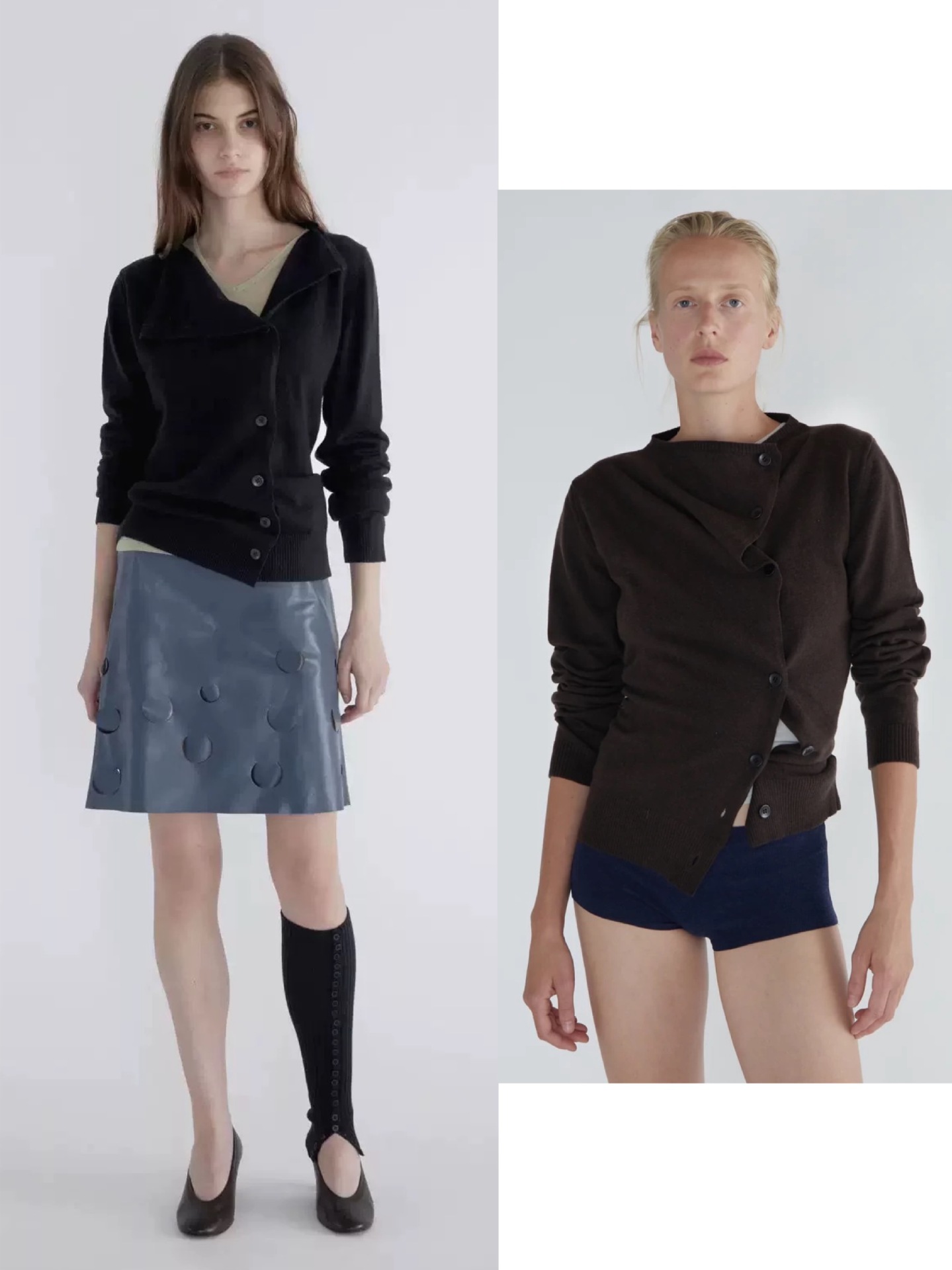 Demi-season solid woolen cardigan with a round collar