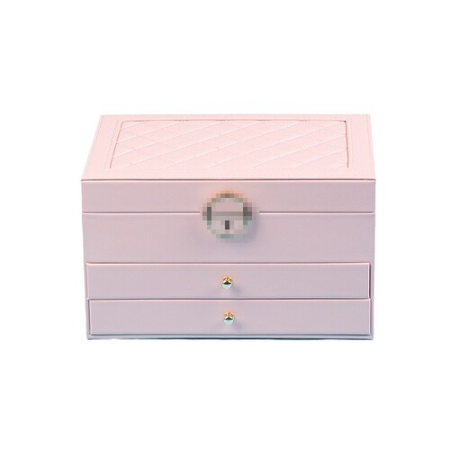 Large Capacity Three-Layer New Diamond Pattern Necklace Earring Lockable Luxury Jewelry Drawer Storage Box