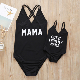 Foreign trade in stock sling letters baby girl baby girl sling parent-child swimsuit letters solid color manufacturer