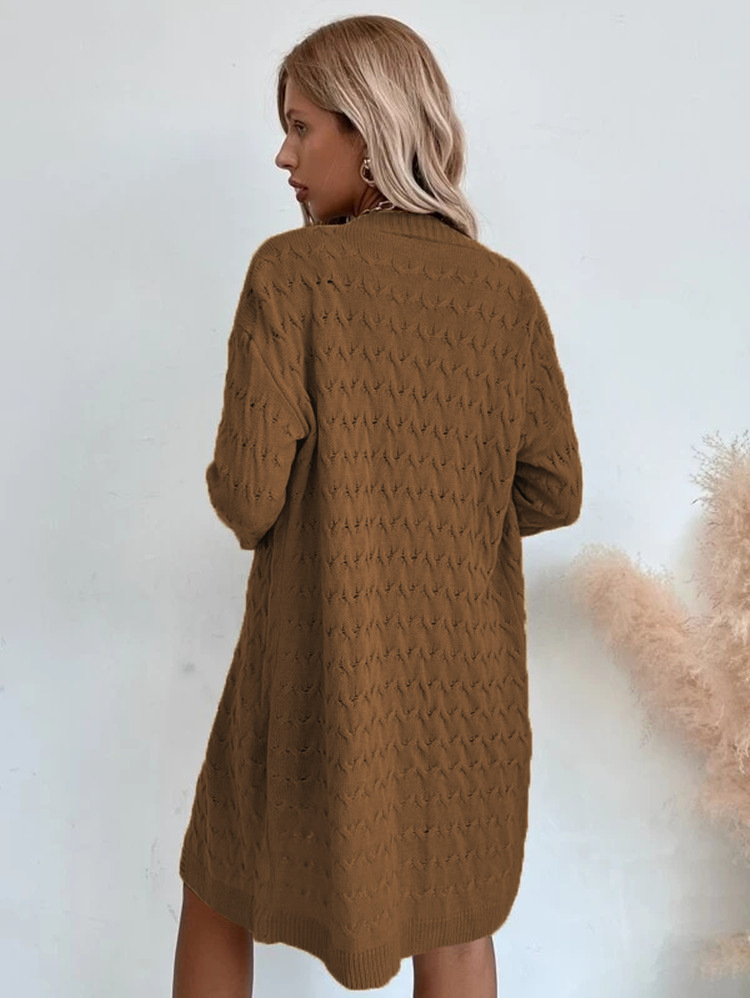 Women's Cardigan V-neck Knit Sweater Long Sleeve Solid Colour Coat_voghion.com