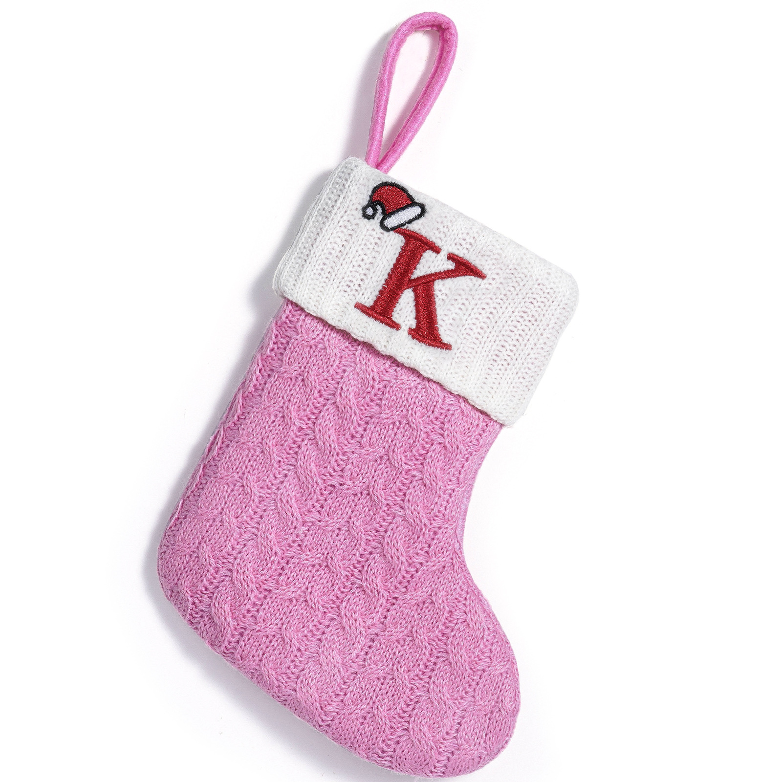 Decoración de Navidad transfronteriza de punto rosa calcetines de Navidad letras creativas bordadas ventanas colgantes de regalo de árbol de Navidad