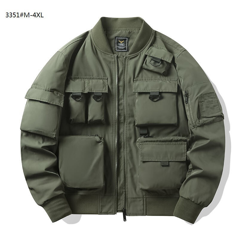 2023 Spring and Autumn new men's outdoor military tooling multi-bag motorcycle multi-functional jacket jacket 3351