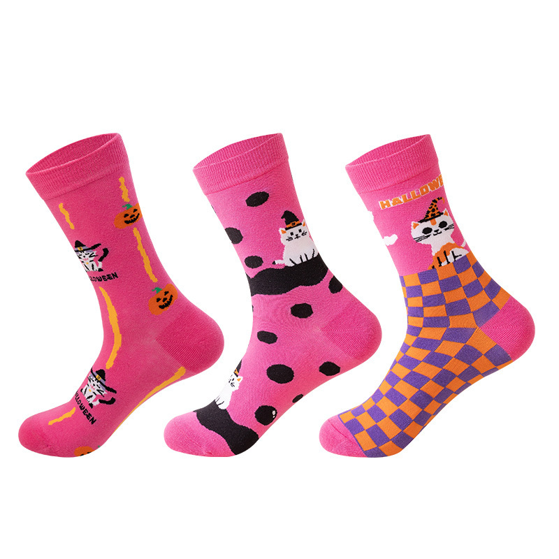 Foreign trade new Barbie powder cat socks women's high elastic breathable cotton socks holiday party color European and American women's socks Foreign trade new Barbie powder cat socks women's high elastic breathable cotton socks holiday party color European and American women's socks