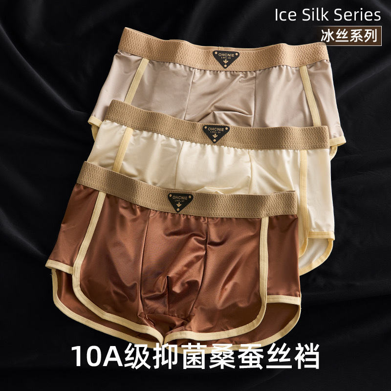 10A Antibacterial Mulberry Silk Men's Underwear Ice Silk Nylon Satin Underwear Loose Breathable High-End Men's Boxer Briefs