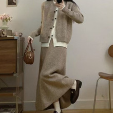 大码女装秋冬搭配一整套梨型巨显瘦慵懒风松弛感糯米裙三件套