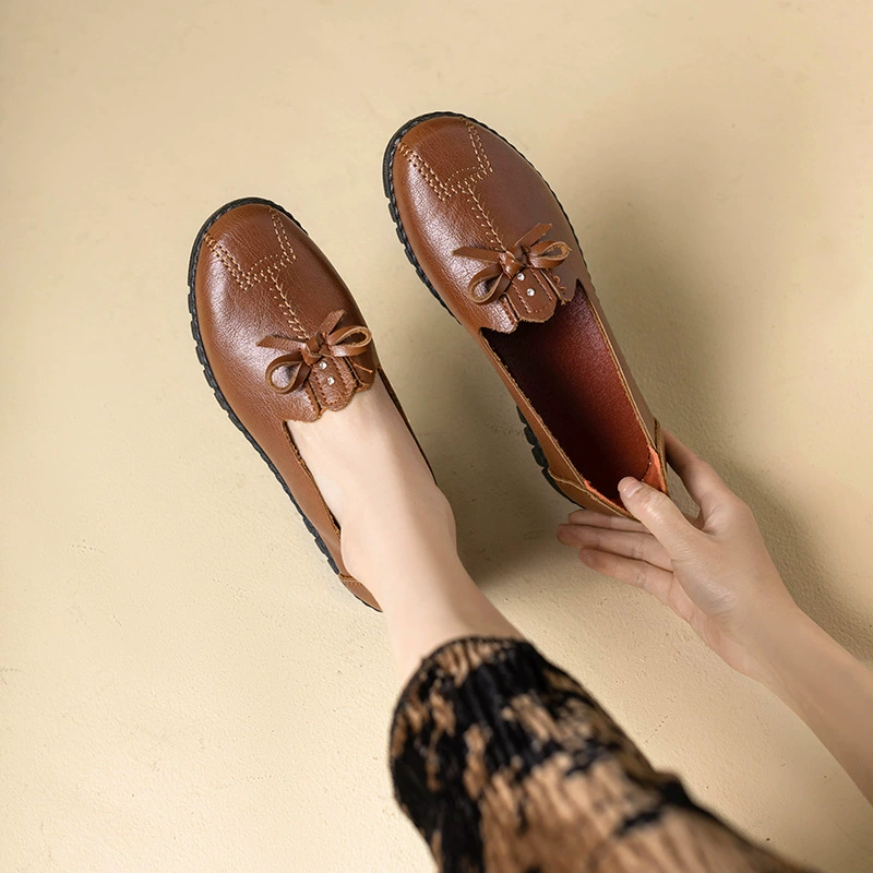 Мама обувь мягкая кожа на мягкой подошве удобная средняя и пожилая женская обувь весной и осенью плоское дно износостойкая водонепроницаемая обувь бабушка кожаная обувь