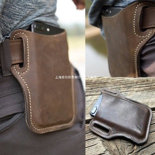 Retro Crazy Horse Leather Genuine Leather Mobile Phone Waist Bag Belt Men's Waist Bag Outdoor Sports Work Mobile Phone Bag Plastic