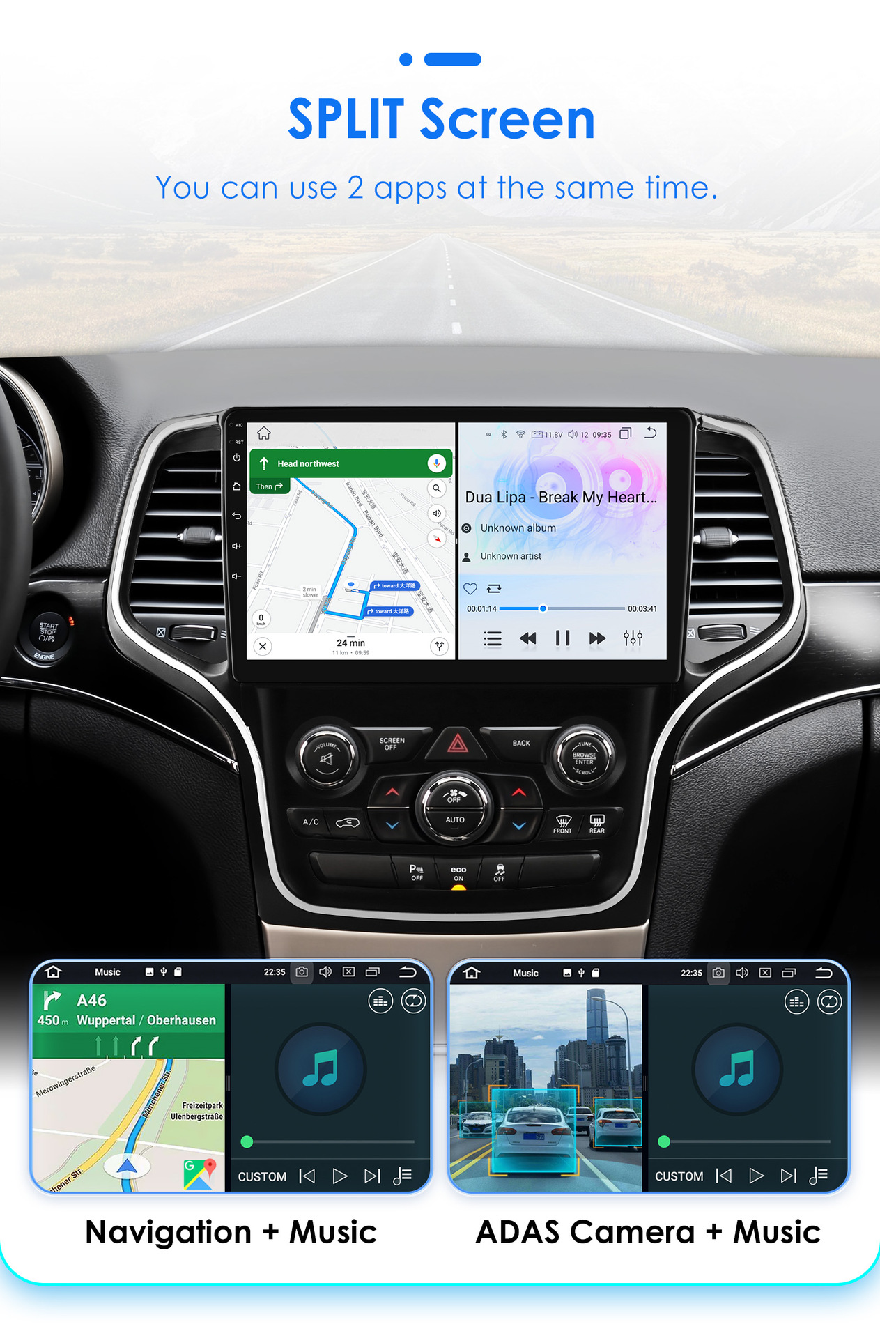 10inch Suitable for 14-22 Jeep Grand Cherokee Android Smart Large-Screen Car Central Control and Navigation All-In-One Machine