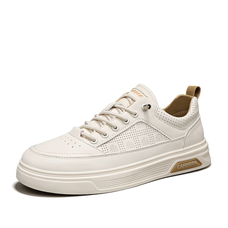 Zapatos blancos de estudiantes, zapatos de skate de fondo plano para hombres, 2025 nuevos zapatos de primavera para hombres, zapatos de cuero casuales de moda.