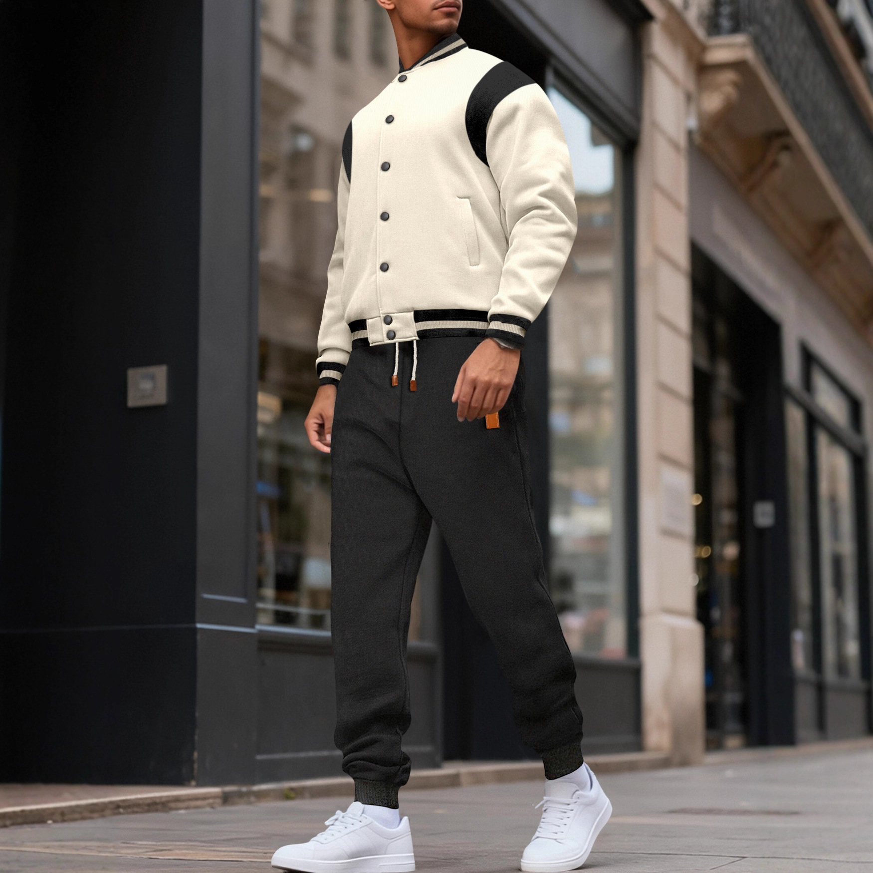 Transfronterizos Europeos y estadounidenses de moda casual tendencia europea y americana pull cardigan empalmado buckle set de traje de béisbol grande