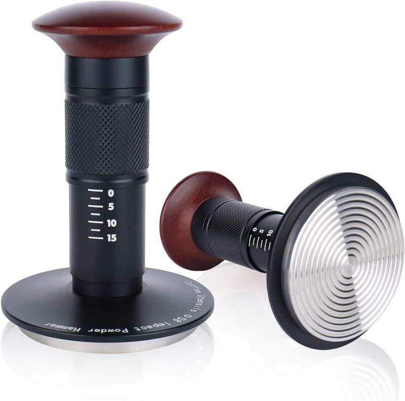 Coffee Machine Tamper with Scale, Impact Tamper with Threaded Base, Constant Pressure Elastic Tamper 51/53/58mm