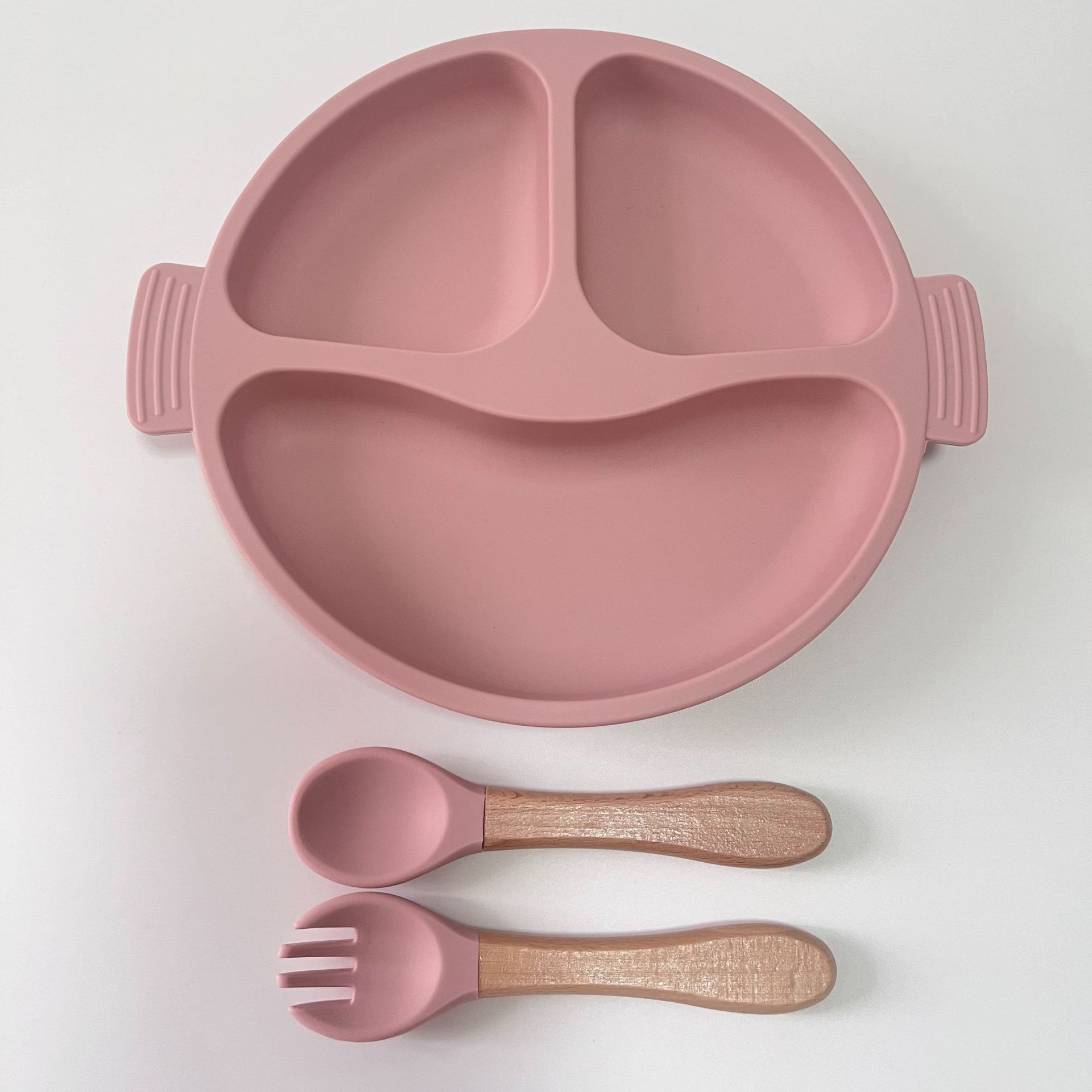 Three-Piece Tableware Set, Silicone Baby Plate, Food-Grade Baby Food Spoon with Suction Cup, Ready-Made Suction Cup Type