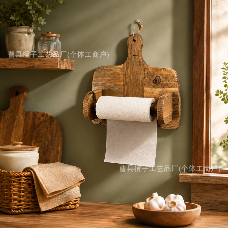 Solid wood kitchen paper towel holder, vintage no-drill rag drying rack, wooden roll paper storage rack, paper towel dispenser Solid wood kitchen paper towel holder, vintage no-drill rag drying rack, wooden roll paper storage rack, paper towel dispenser