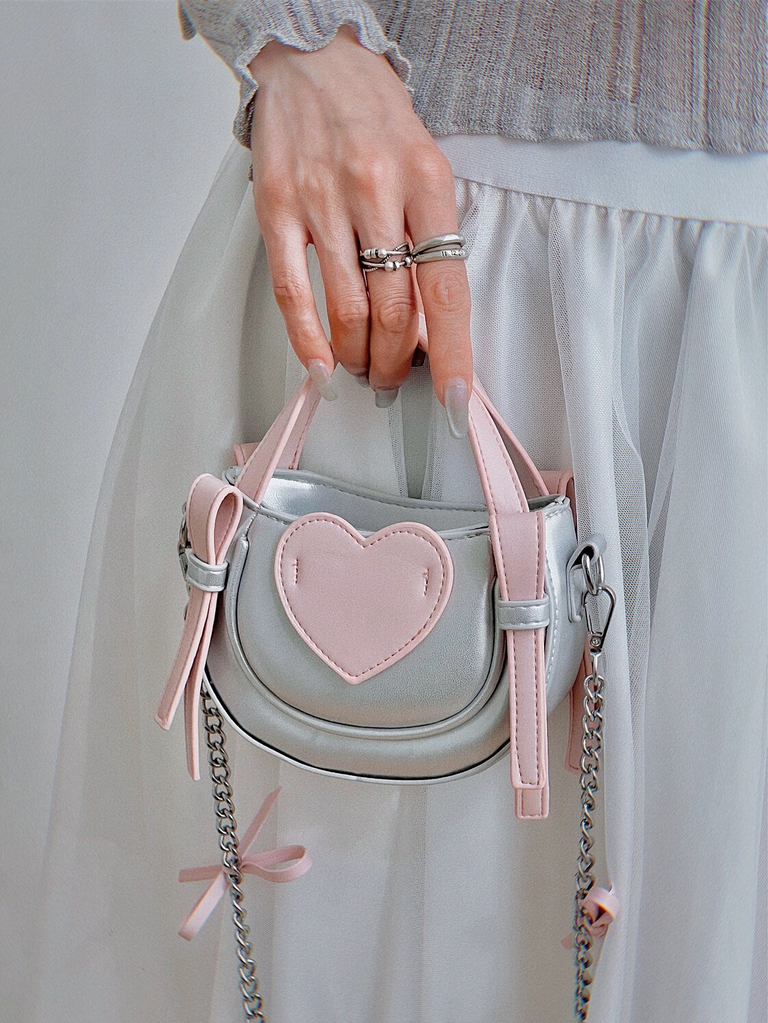 150g Weight Polyester Lining Material Zipper Closure Type Women's Small PU Heart Shape Streetwear Square Zipper Shoulder Bag