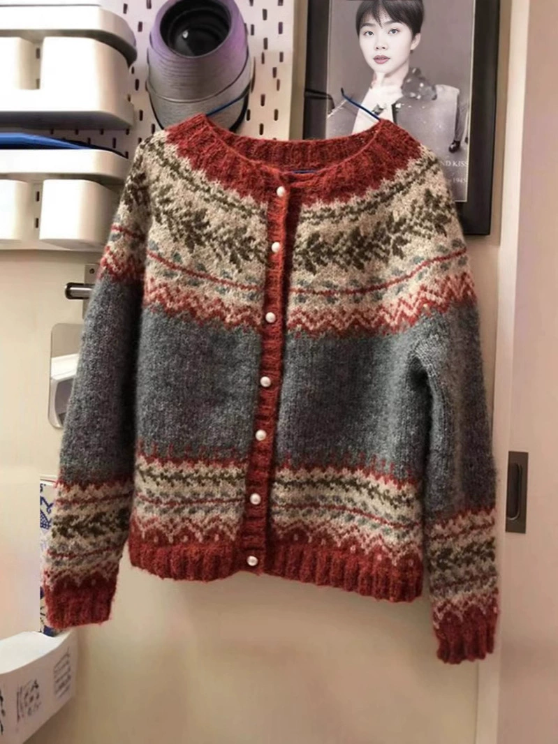 Этно- knitted sweater, cardigan, jacket, city style, European style, ethnic style, wish