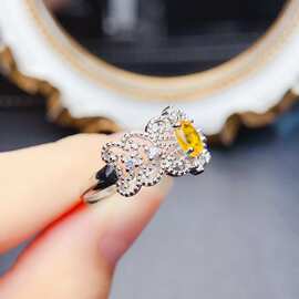 天然S925银黄水晶戒指4*6mm轻奢高级感戒指新款网红饰品批发