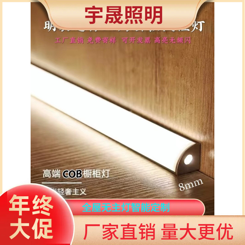 LED surface-mounted mini wardrobe showcase shelf light slotted-free triangle cabinet aluminum alloy COB shelf linear light bar