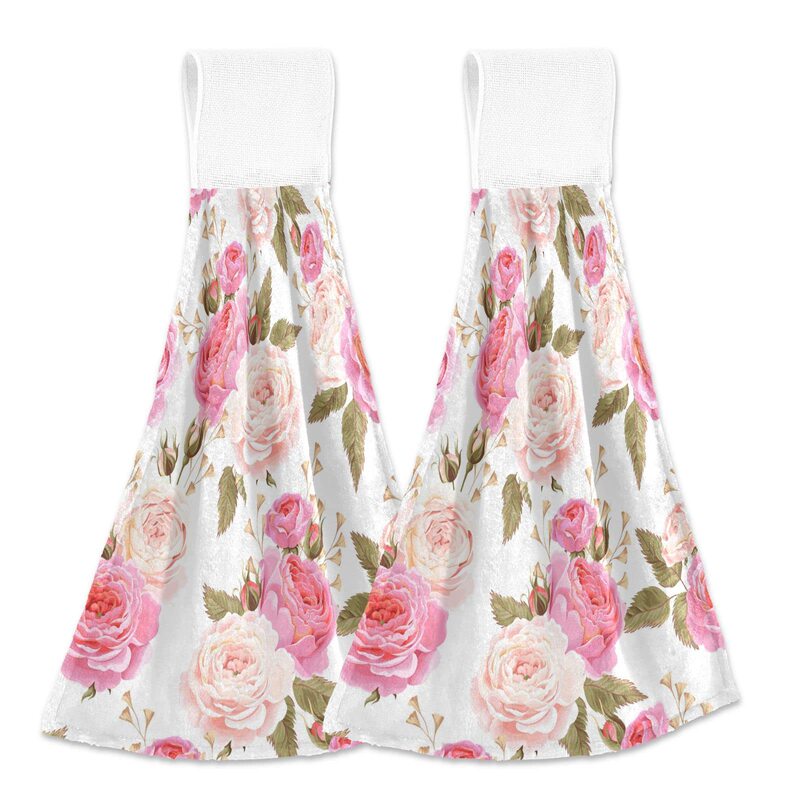 Pink Rose Beautiful Pattern Kitchen Bathroom Laundry Room Hand Towel Can Be Hung Towel Dishcloth Absorbs Water