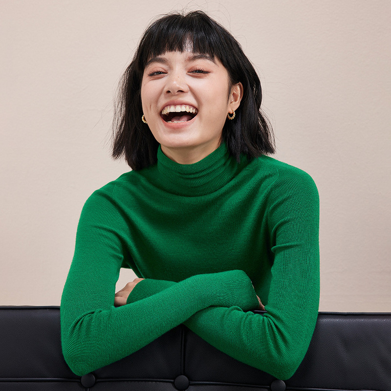 Dropshipping 100% Wool Knit Sweater Women's Turtleneck Base Shirt Autumn and Winter Solid Color Knitwear