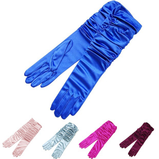 Cross-border European and American bridal gloves full finger long satin pleated vintage wedding bridesmaid photo multicolor satin wedding dress