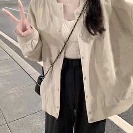 外套女春秋款2024年新款百搭小个子灯芯绒拼接美式复古棒球服夹克