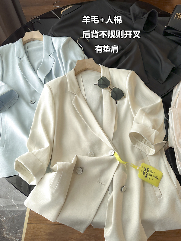 Go to Italy! Thin and Elegant Wool-Like Suit, Cool Three-Quarter Sleeve Suit Jacket for Women, New