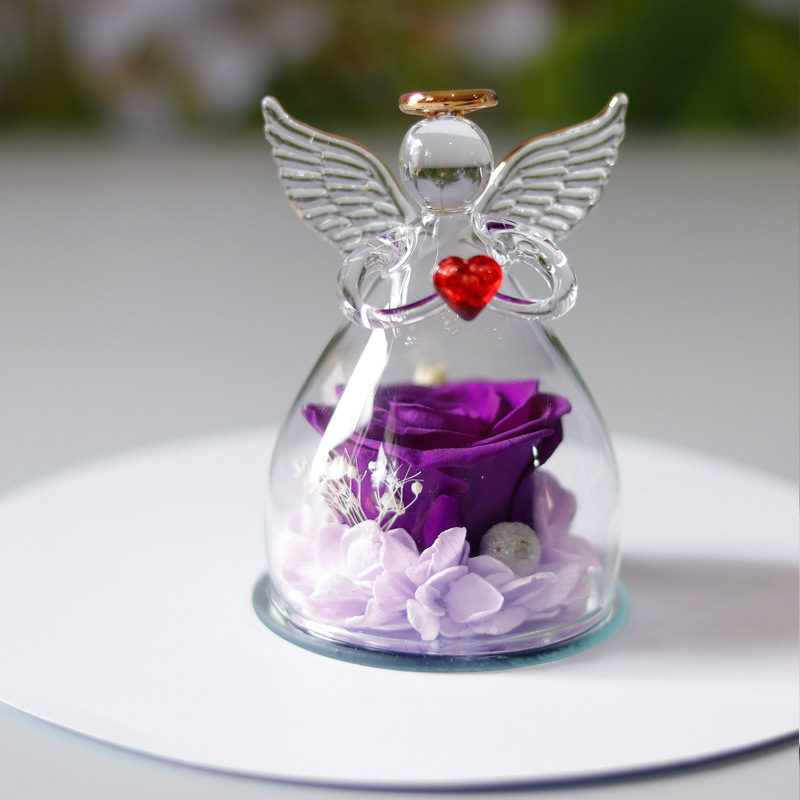 Comercio electrónico transfronterizo cubierta de vidrio flor eterna angelito rosa eterna Navidad regalo del día de San Valentín cubierta de vidrio decoración