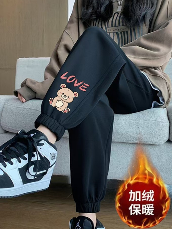 LOVE 베어 레깅스 블랙 팬츠 플러스 벨벳