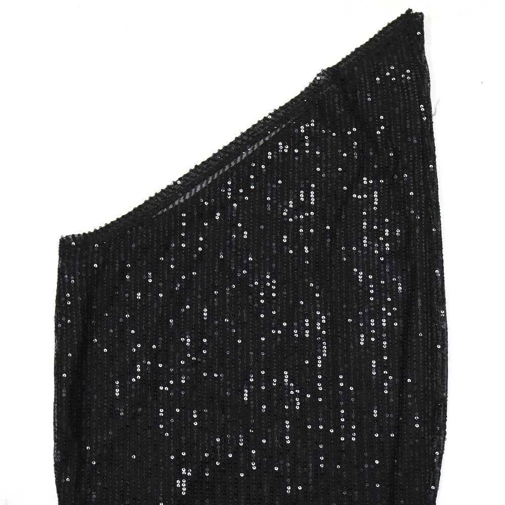 Diagonal Collar Irregular Asymmetric Sequined Sheath Dress for Women
