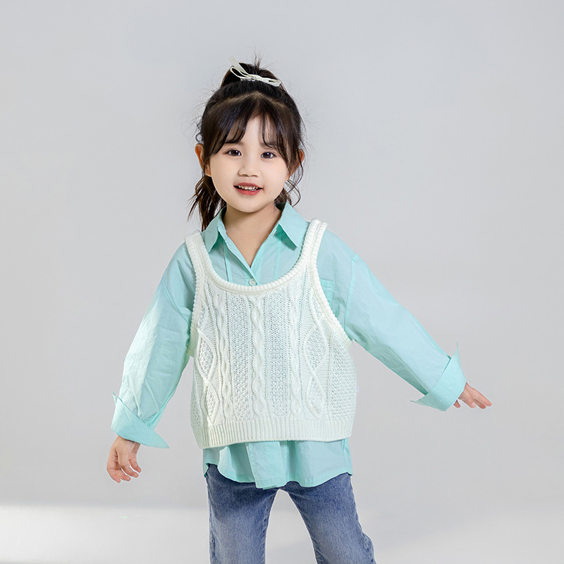 2024 Korean Summer Children's Pretzel Retro Design Sweet Baby Girl Sleeveless Knit Tank Top for Girls