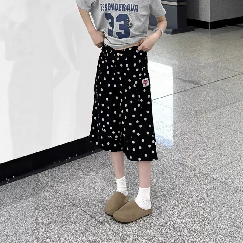 Plus-size American retro polka dot cropped jeans for women, new autumn trendy brand, slimming loose wide-leg mid-length pants Plus-size American retro polka dot cropped jeans for women, new autumn trendy brand, slimming loose wide-leg mid-length pants