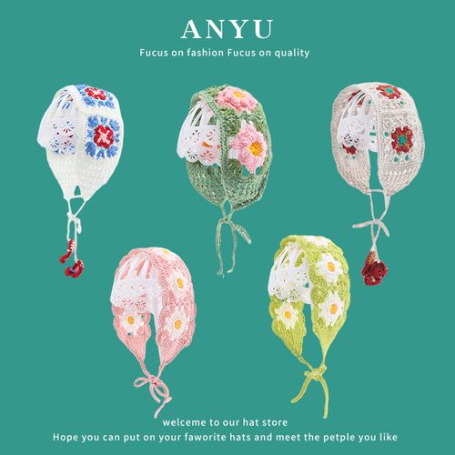 Spring and autumn travel ins sweet and cute style hand-knitted headband women's hair accessories knitted crocheted headscarf summer triangle scarf