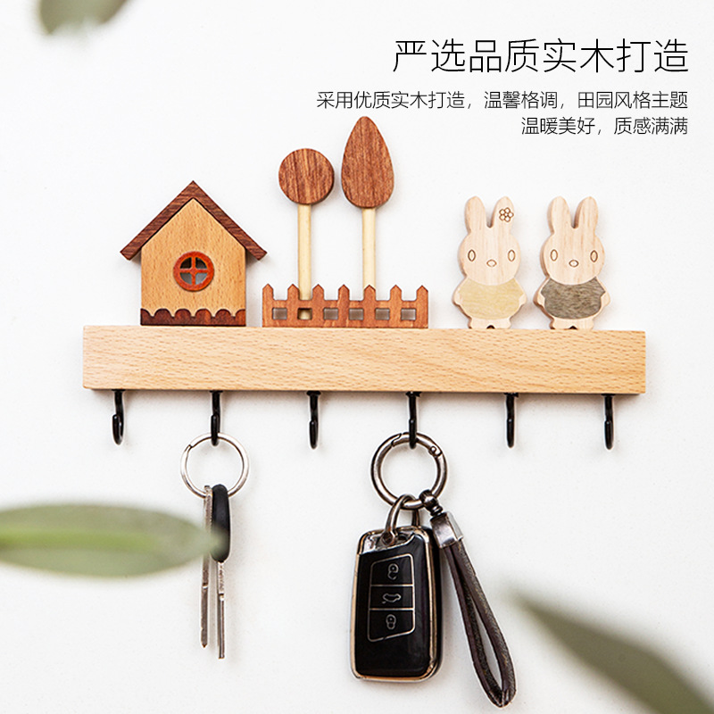 Creativo nórdico clave gancho pared haya pasillo decorativo clave rack de almacenamiento montado en la pared Punch-libre puerta de entrada