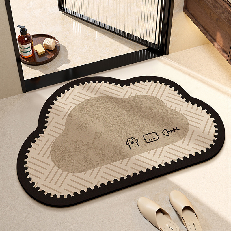 In-Stock Cartoon-Style Kitten Bathroom Absorbent and Dirt-Resistant Diatomaceous Earth Mat, Wear-Resistant Bathroom Mat, Available for Dropshipping