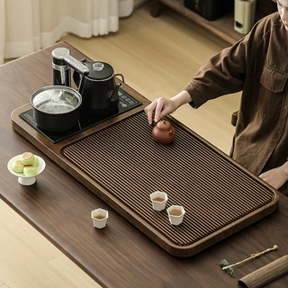 重竹茶盘办公室高档整块大板茶盘仿电木泡茶盘家用一体上水茶台