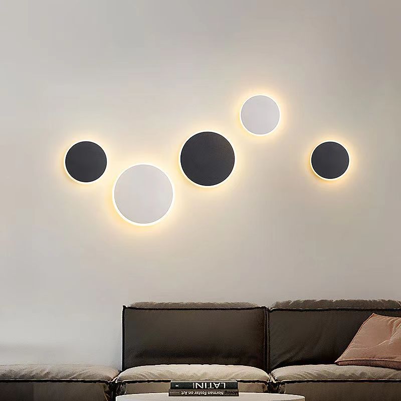Lámpara de pared redonda de detección táctil moderna minimalista ultra delgada cabezal de cama estudio sala de comedor pasillo red lámpara de pared roja