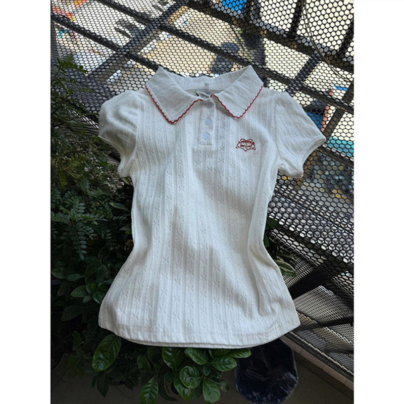 2026 Sweet and Spicy Korean Style Polo Collar Short Sleeve T-Shirt for Women, New Summer Slim-Fit Unique and Beautiful Top 2026 Sweet and Spicy Korean Style Polo Collar Short Sleeve T-Shirt for Women, New Summer Slim-Fit Unique and Beautiful Top