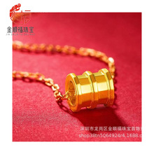 足金999黄金3D硬金小蛮腰吊坠女款24K金小金珠项链锁骨链首饰批发
