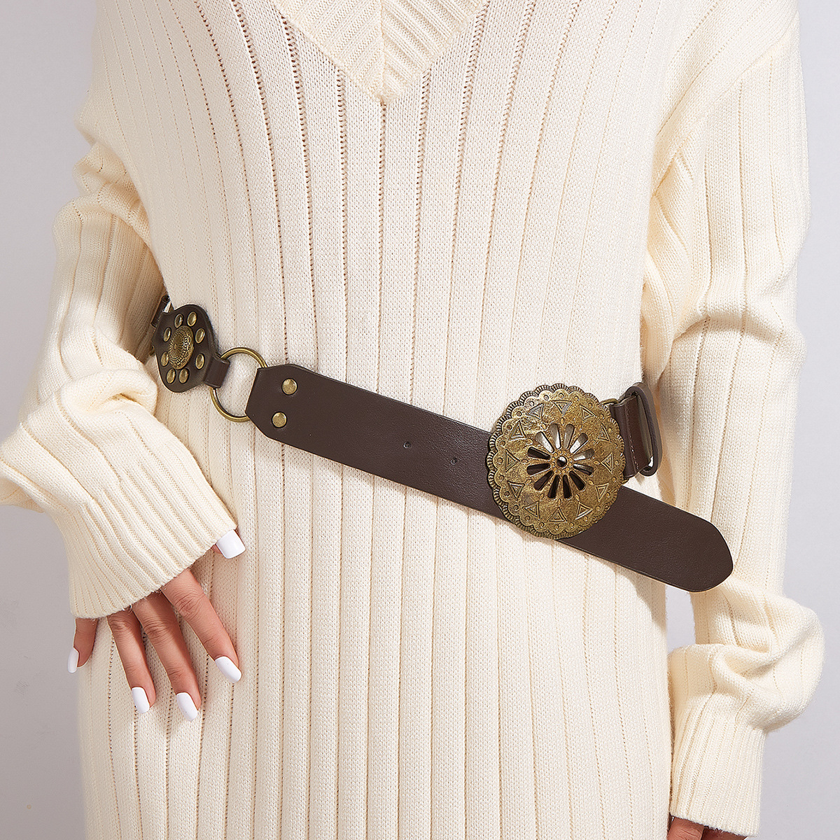 Retro Belt Flower Metal Plating Women's Leather Belts display picture 4