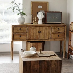 Vintage Solid Wood Entrance Cabinet Old Elm Wood Sideboard Chinese-Style High-Leg Sideboard Case with Drawer Narrow Cabinet Household Floor-Standing Drawer Cabinet