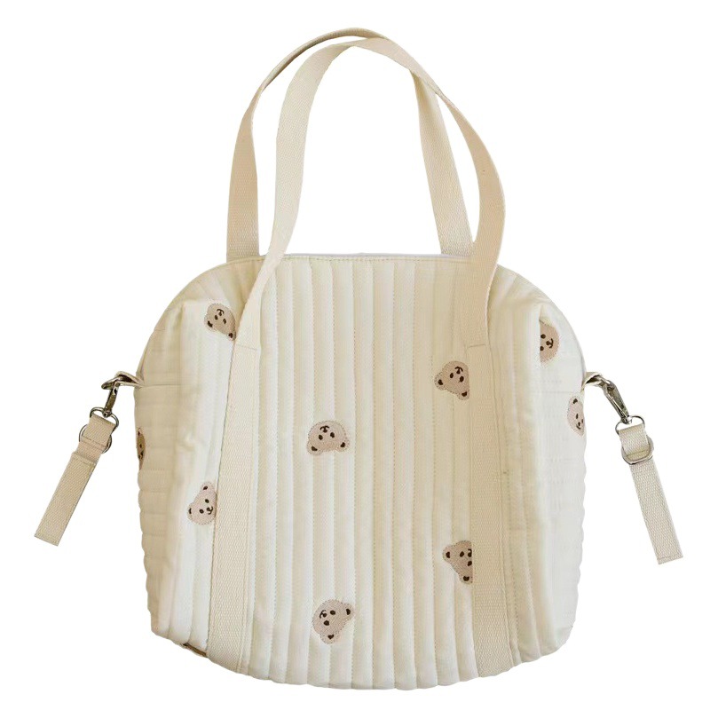 Ins New Zipper Embroidered Cotton Mommy Bag Handbag Baby Stroller Hanging Bag Diaper Bag Mother and Baby Organizing Bag
