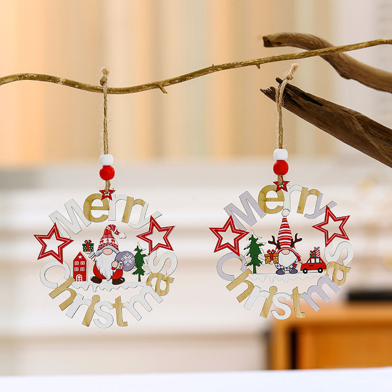 Nuevo hueco colgante de madera de Navidad adornos colgantes árbol de Navidad pequeño colgante sin rostro ancianos decoraciones de Navidad