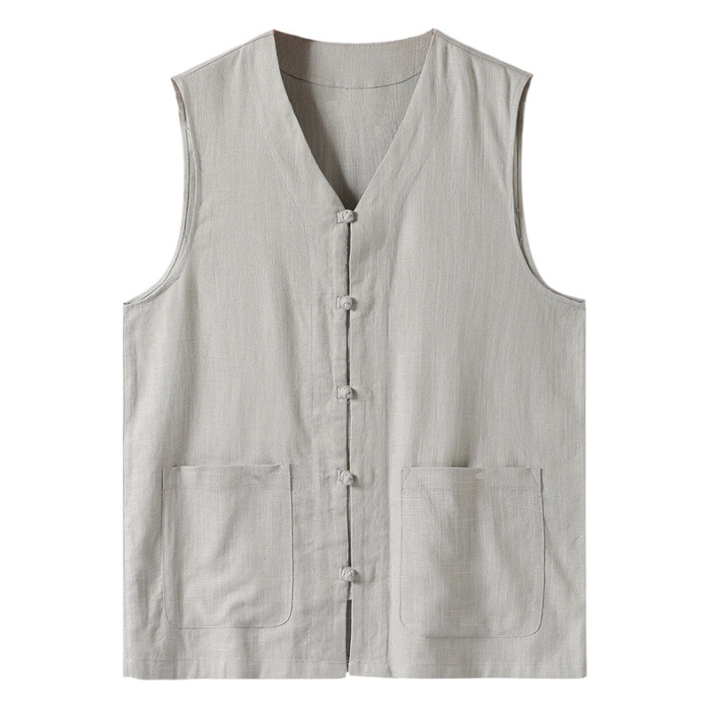 Verano Delgado Chaleco de mediana edad y ancianos sin mangas de los hombres más el tamaño de lino chaleco papá algodón y lino chaleco estilo chino Tang traje