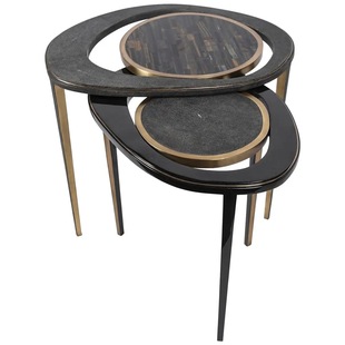 Residential style brass coffee table retro shaped coffee table combination hotel living room home 2-piece Peacock nesting table