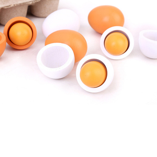 Wooden simulated eggs and duck eggs set of 6 boxed cognitive toys for babies and young children playing house