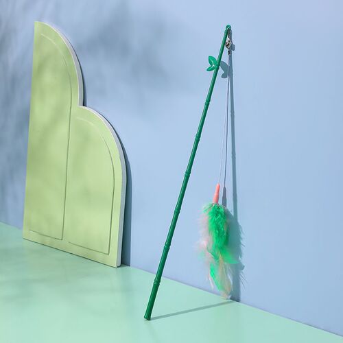 Bamboo cat teasing stick, pet cat toys, feather cat teasing rope, cat fishing rod, bite-resistant and wear-resistant pet cat supplies