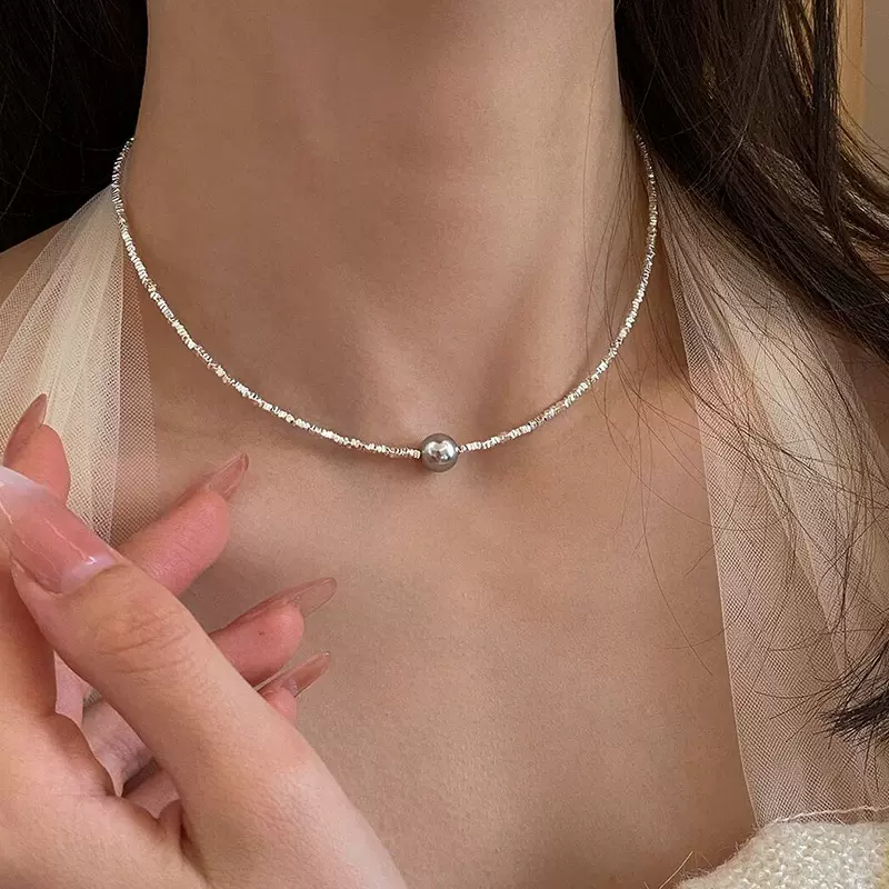 爆闪！银河碎银几两珍珠项链女锁骨链小众设计感高级颈链春夏新款